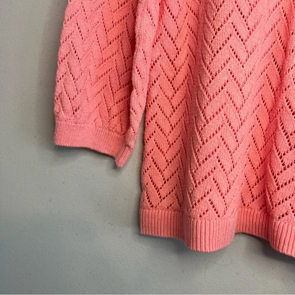 Talbots Womens PINK Open-Knit Chevron Pullover Linen Blend Sweater Sz L 3/4 Slee - Picture 3 of 11